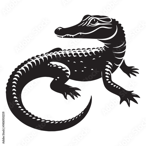 Vigilant Caiman silhouette, always on the lookout for prey – Caiman illustration – Caiman vector – Reptile silhouette


