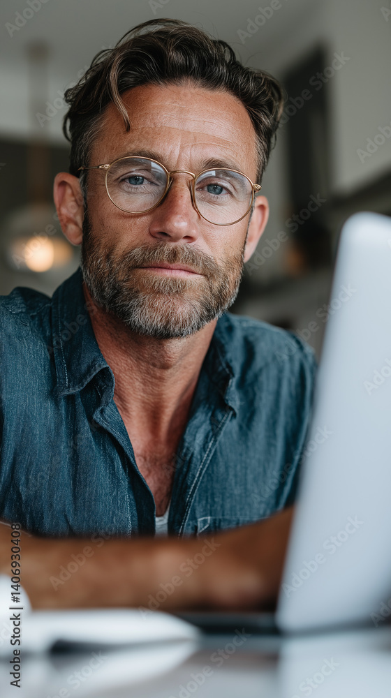 In a modern and stylish home office setting, a confident man leads an online seminar, sharing insights with participants around the world. His engaging demeanor captivates viewers remotely In a modern and stylish home office setting, a confident man leads an online seminar, sharing insights with participants around the world. His engaging demeanor captivates viewers remotely