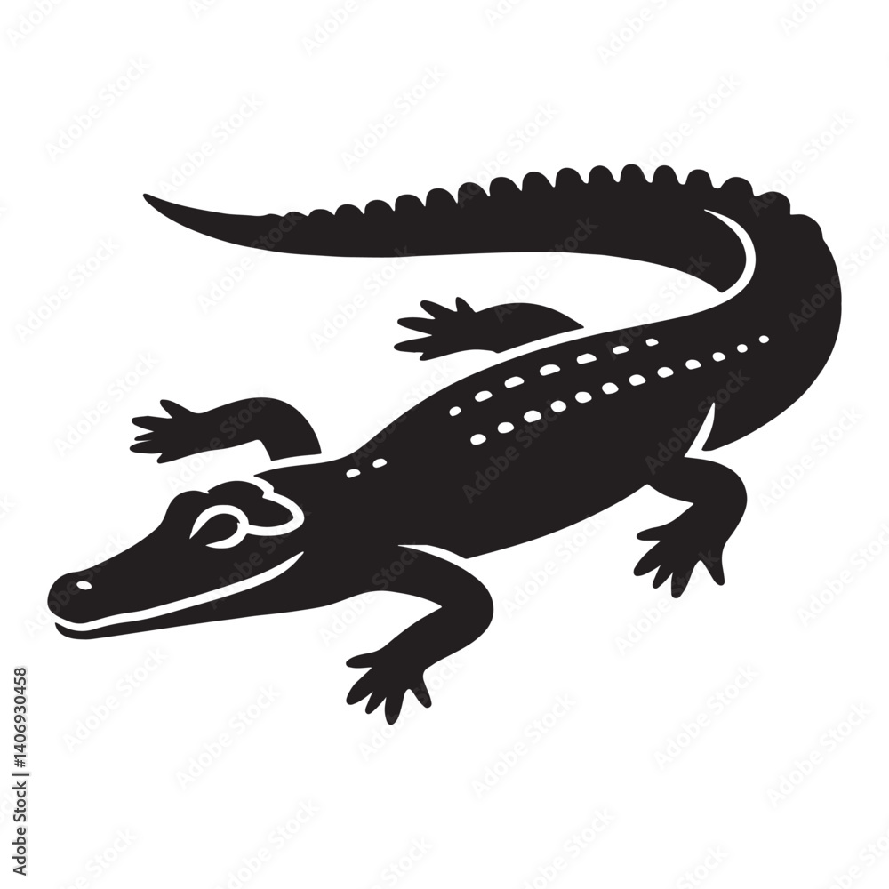 Naklejka premium Ancient Caiman silhouette, a symbol of survival through the ages – Caiman illustration – Caiman vector – Reptile silhouette