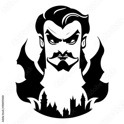 Eerie Count Silhouette with Castle and Bat Wings