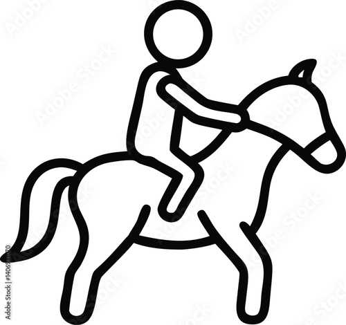 Simple Line Icon of Stick Figure Horseback Rider with Transparent Background