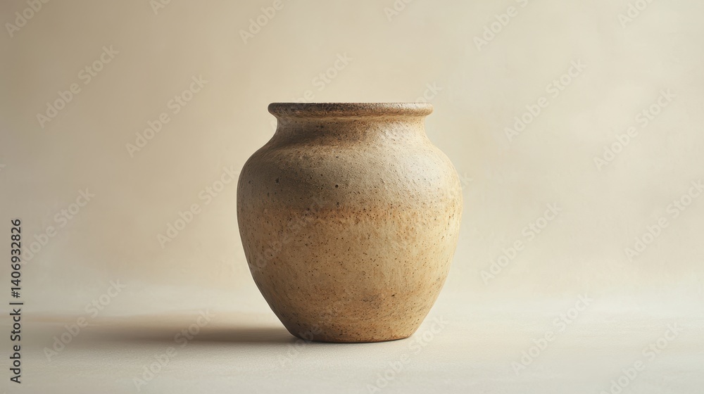 Rustic Clay Pot on Neutral Background for Artistic Home Decor Rustic Clay Pot on Neutral Background for Artistic Home Decor