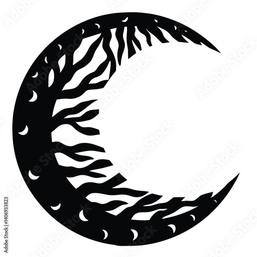 Black and white silhouette of moon, bold vector nature scene design for digital and print use