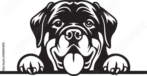Rottweiler, rottie Peeking Dog,black vector silhouette illustration on white background
