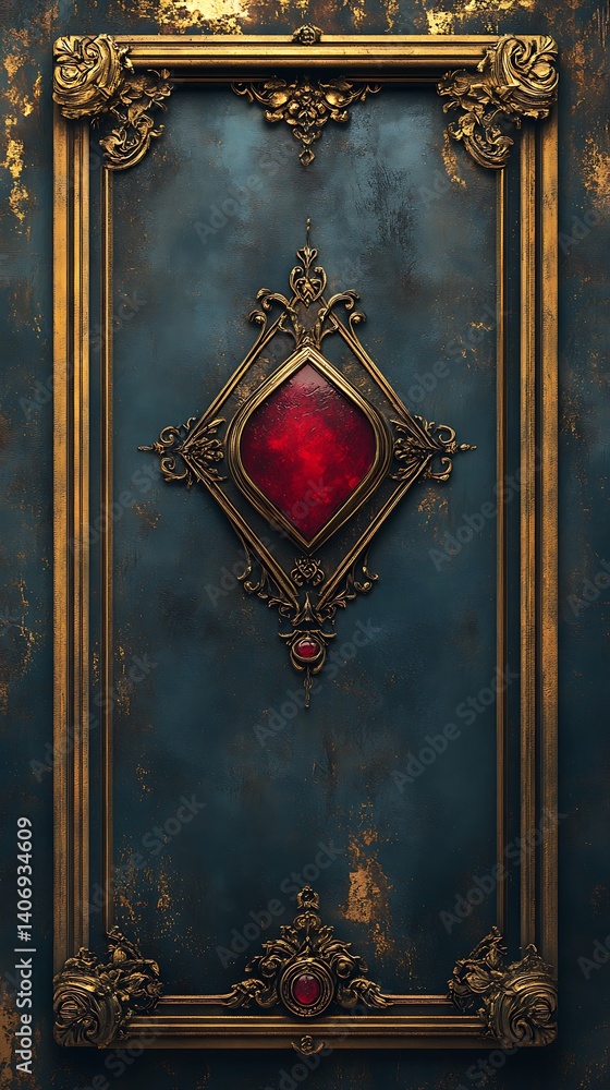 Ornate Frame Phone Wallpaper Intricate Gold Detailing with Sparkling Red Gem on Blue Background | HD Elegant Design
Ornate Frame Phone Wallpaper Intricate Gold Detailing with Sparkling Red Gem on Blue Background | HD Elegant Design