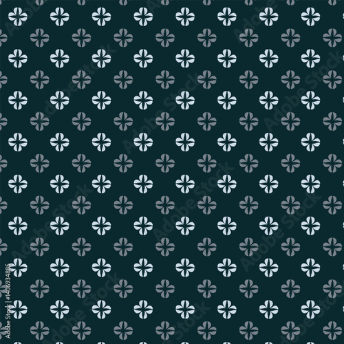 Small white flowers pattern doodle shapes motif continuous classic blue background. Modern floral fabric design textile swatch ladies dress, men's shirt all over print block.