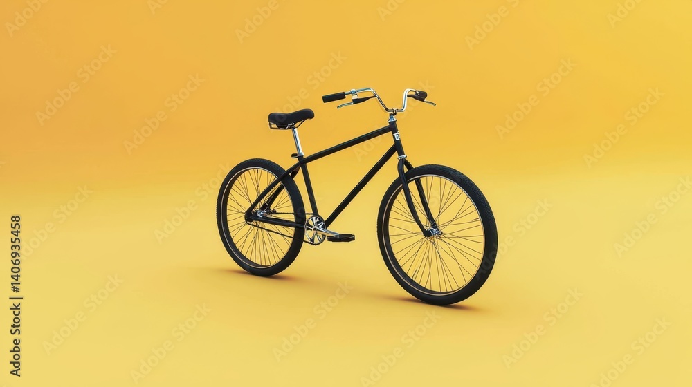 Fototapeta premium Black Bicycle on Bright Yellow Background for Creative Projects