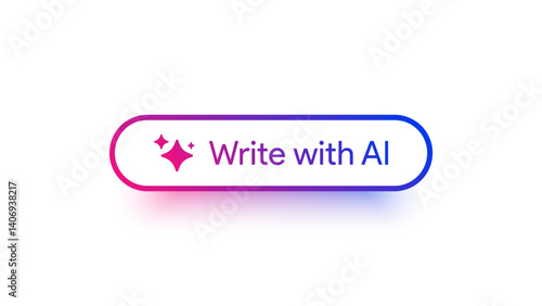 Write with AI button. Rewrite prompt pushbutton. Generate artificial intelligence toggle. LLM magic stars logo. Machine learning text generator. Chatbot assistant. UI design. Vector illustration. 