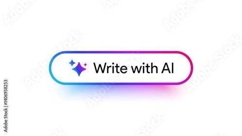 Write with AI button. Rewrite prompt pushbutton. Generate artificial intelligence toggle. LLM magic stars logo. Machine learning text generator. Chatbot assistant. UI design. Vector illustration. 