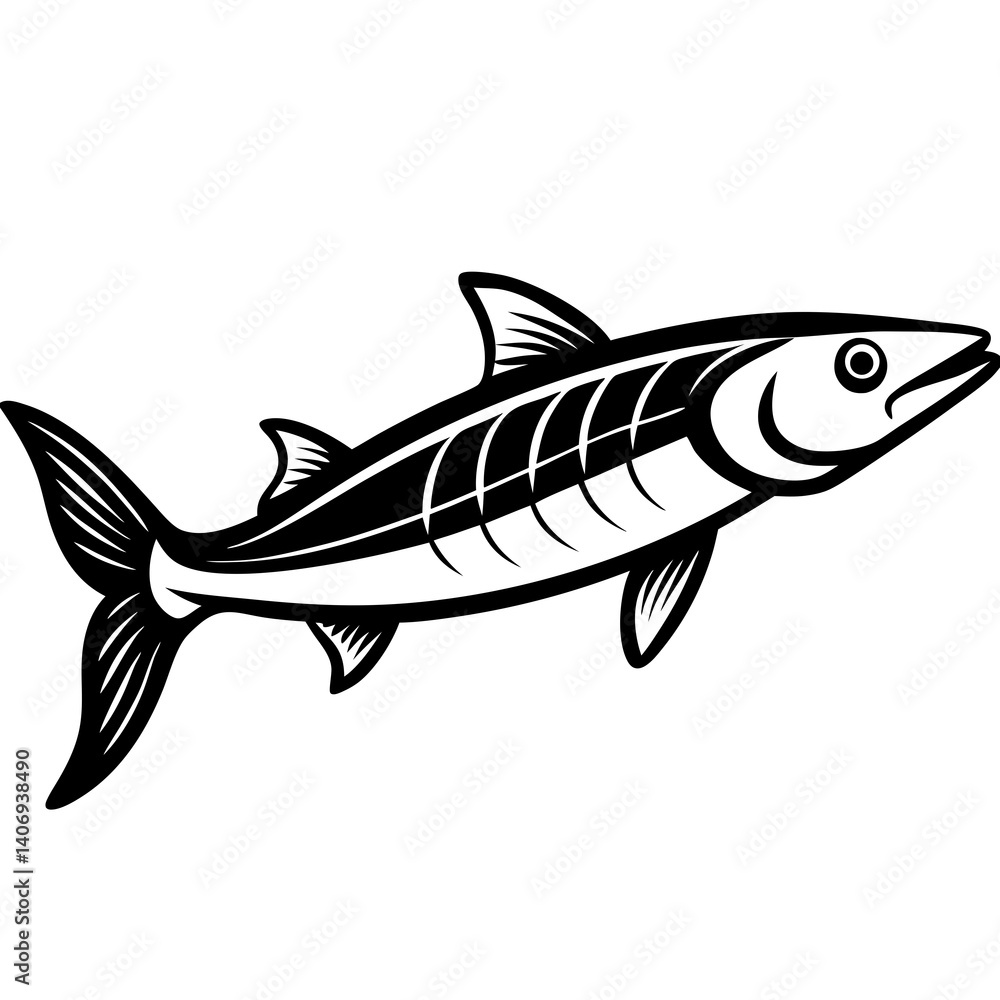 Minimal Barracuda Fish Vector Illustration on White Background Minimal Barracuda Fish Vector Illustration on White Background