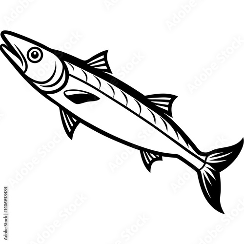 Minimal Barracuda Fish Vector Illustration on White Background