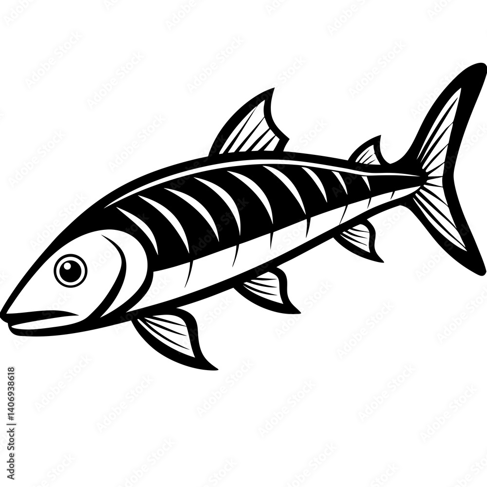Minimal Barracuda Fish Vector Illustration on White Background Minimal Barracuda Fish Vector Illustration on White Background