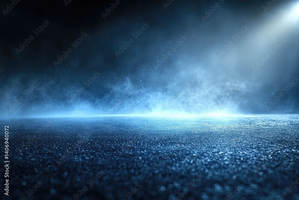 Blue Spotlight on Asphalt Surface with Fog and Smoke Atmosphere Overlay Blue Spotlight on Asphalt Surface with Fog and Smoke Atmosphere Overlay