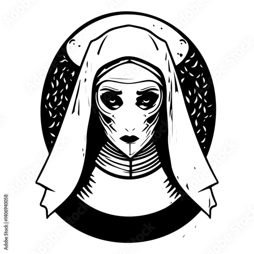 Monochrome Enigmatic Figure in Headdress Portrait
