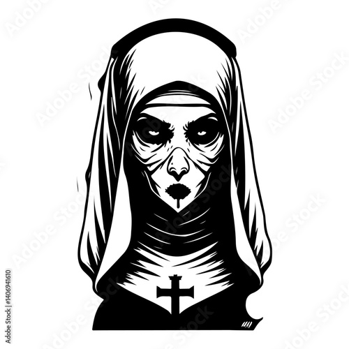 Horror Portrayal: The Sinister Nun Silhouette
