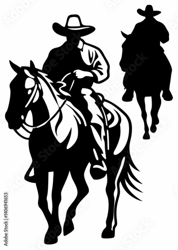 cowboy and horse running silhouettes
