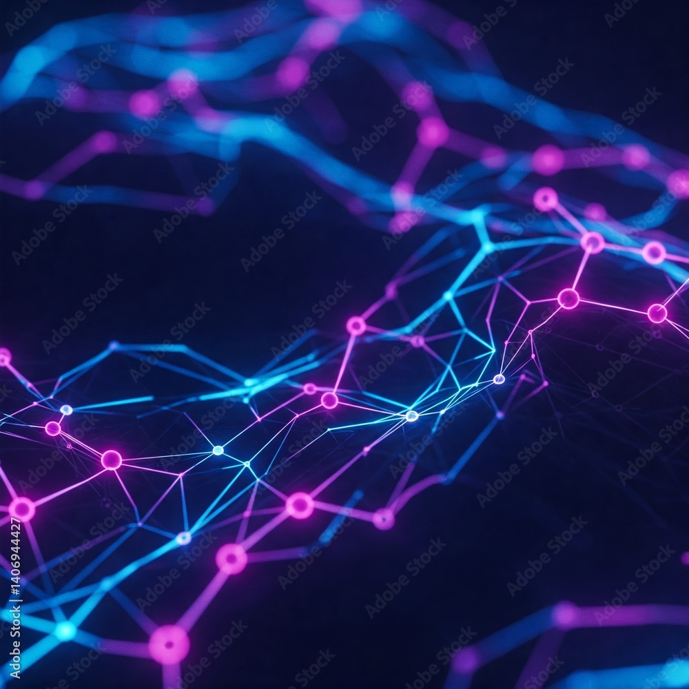 AI-powered neural network glowing visual in pink and blue, abstract background for digital data, machine learning, and tech innovation AI-powered neural network glowing visual in pink and blue, abstract background for digital data, machine learning, and tech innovation