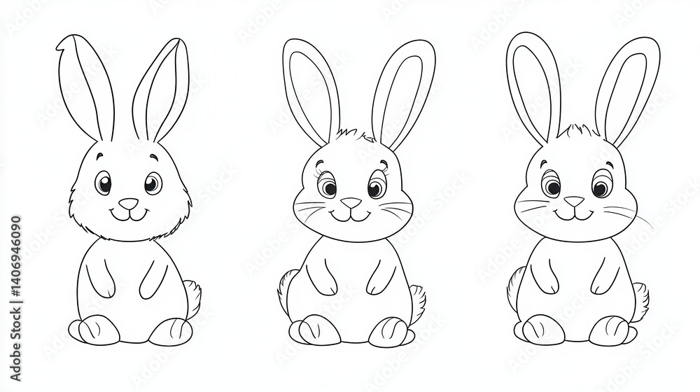 A line drawing of two bunnies. The illustration captures the complexity and functionality of the animal. A line drawing of two bunnies. The illustration captures the complexity and functionality of the animal.