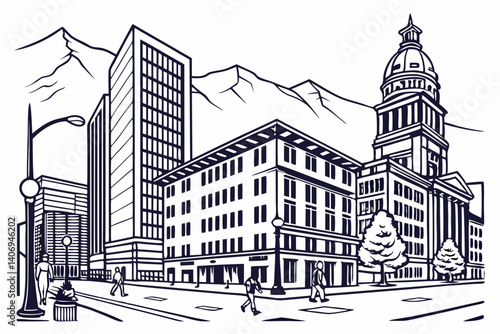 Wallpaper Mural Urban line art of downtown Denver with the Rockies in the background – Colorado, USA
 Torontodigital.ca