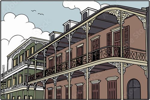 Vector of historic New Orleans balconies – Louisiana< USA
