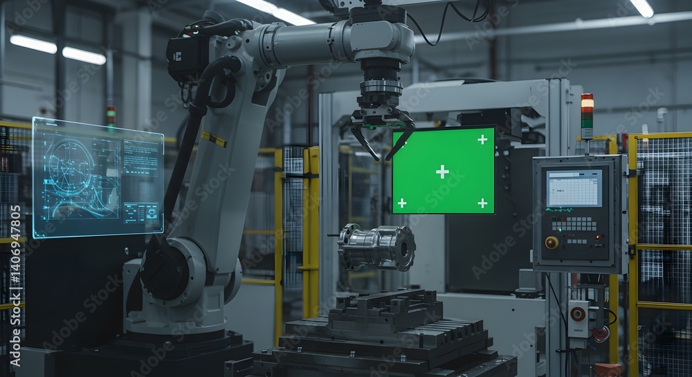 Fototapeta premium Robotic Arm Precision Manufacturing Utilizing Automated Production Line Systems