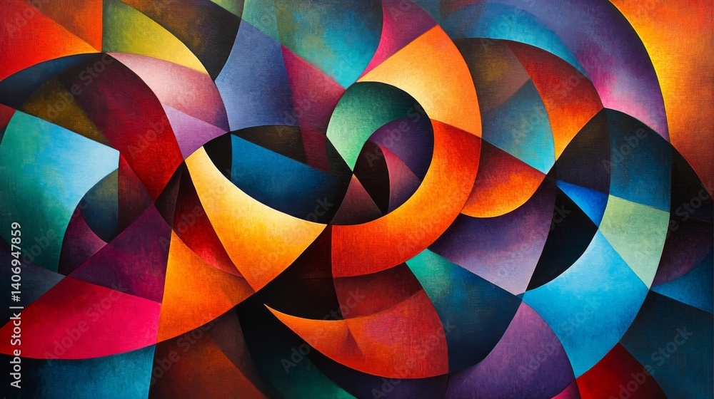 Obraz premium Abstract Geometric Painting with Vibrant Colors and Dynamic Shapes
