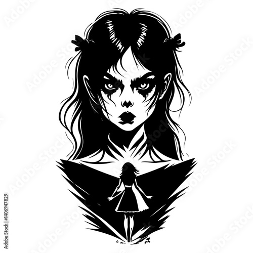 halloween exorcist girl scary illustration sketch hand draw