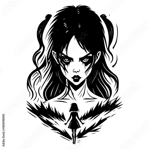 halloween exorcist girl scary illustration sketch hand draw
