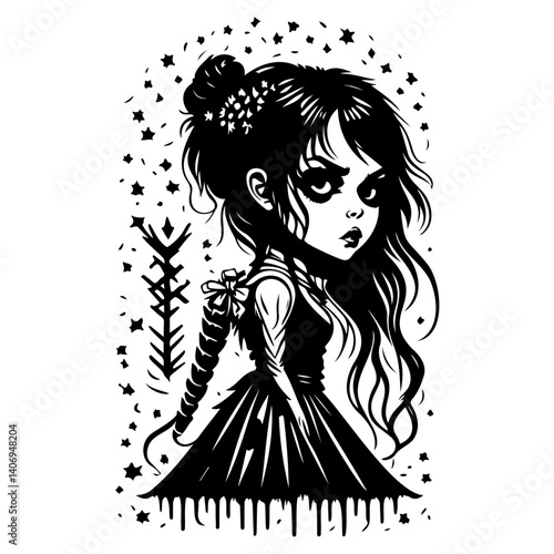halloween exorcist girl scary illustration sketch hand draw