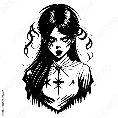 halloween exorcist girl scary illustration sketch hand draw