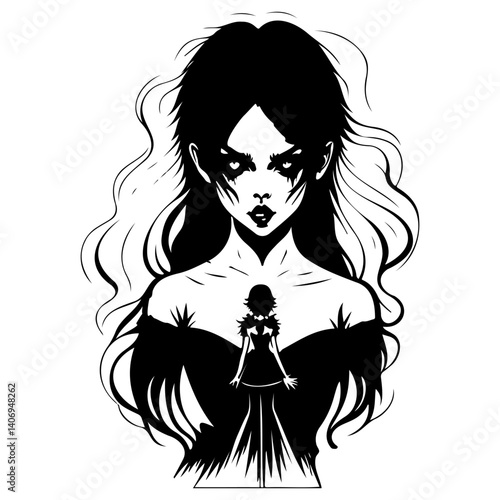 halloween exorcist girl scary illustration sketch hand draw