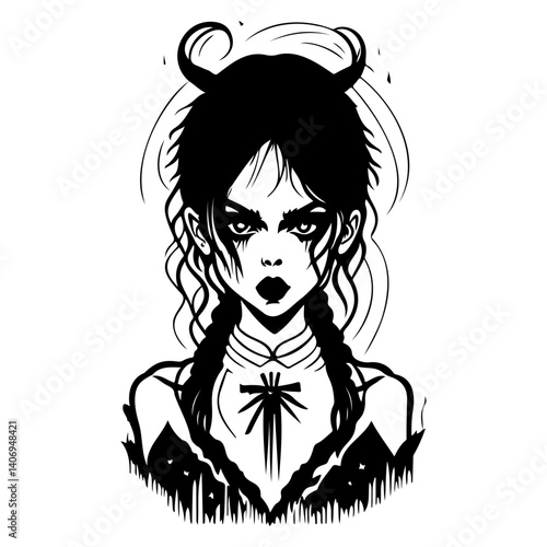 halloween exorcist girl scary illustration sketch hand draw
