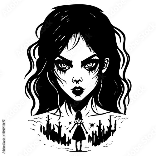 halloween exorcist girl scary illustration sketch hand draw