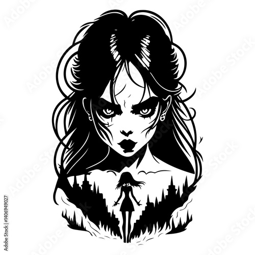 halloween exorcist girl scary illustration sketch hand draw