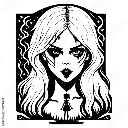 halloween exorcist girl scary illustration sketch hand draw
