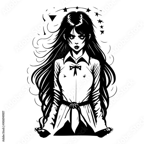 halloween exorcist girl scary illustration sketch hand draw