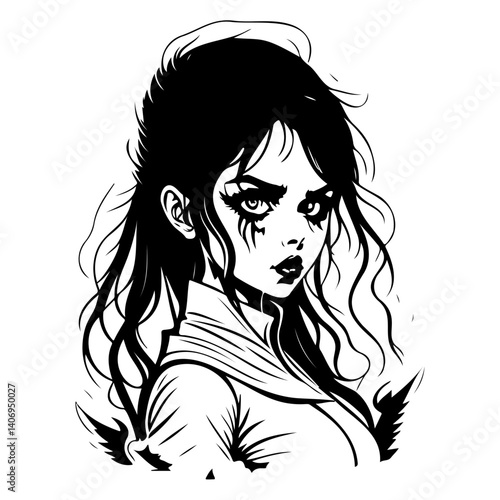 halloween exorcist girl scary illustration sketch hand draw