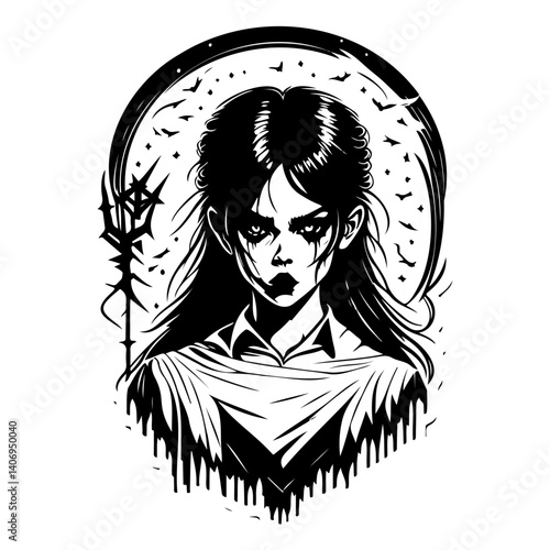 halloween exorcist girl scary illustration sketch hand draw