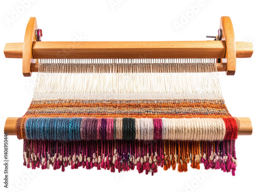Isolated hand loom with colorful threads