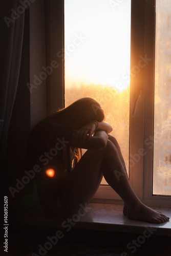 woman sitting on the window sill