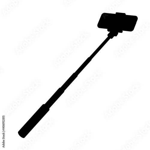 Selfie stick icon in black and white for travel photography