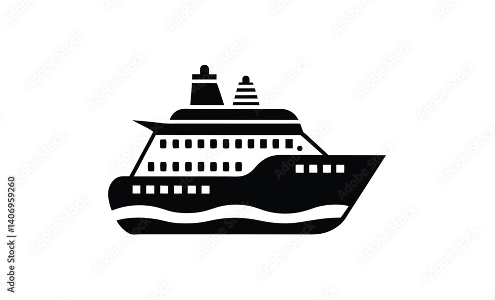 Cruise ship silhouette vector, Ocean liner icon, Sea travel ship graphic, Passenger boat black silhouette Cruise ship silhouette vector, Ocean liner icon, Sea travel ship graphic, Passenger boat black silhouette
