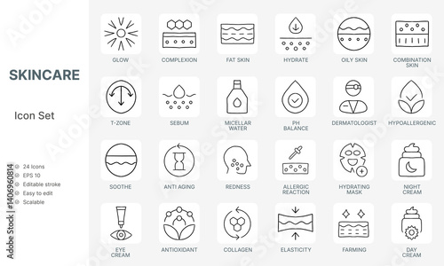 Hand drawn skin care cosmetic icons set vector