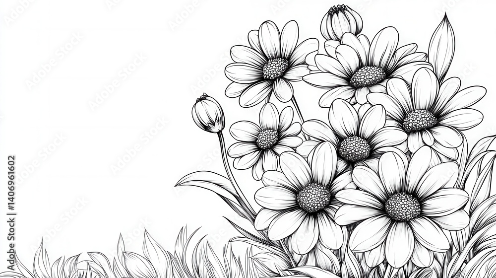 Floral Sketch of Beautiful Blooms Floral Sketch of Beautiful Blooms