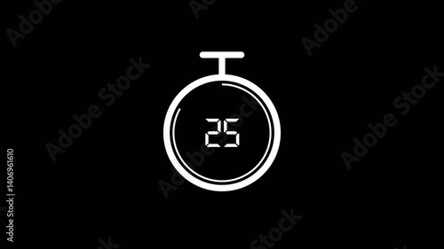 30 seconds countdown timer on transparent background, countdown timer from 30 to 0 with alpha channel.