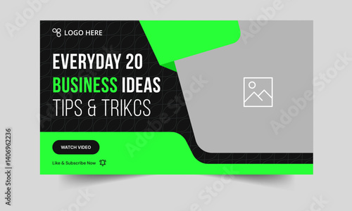 Best business ideas tips and tricks video thumbnail banner design, business concept video cover banner design, fully editable vector eps 10 file format