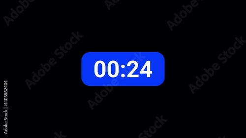 30 seconds countdown timer on transparent background, countdown timer from 30 to 0 with alpha channel.