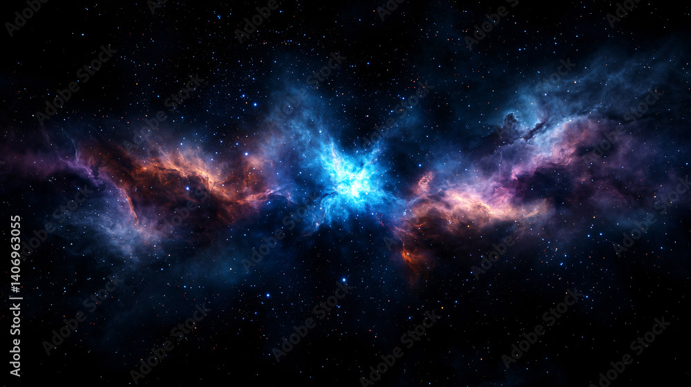 Naklejka premium Cosmic Butterfly Nebula Galaxy Deep Space Exploration Artistic Rendition Stars Stellar Cloud Colorful