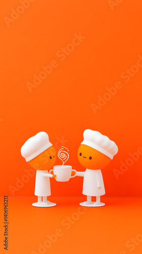 Two Cute Chef Characters with Falling Ingredients - Playful Cooking
