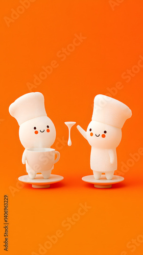 Two Cute Chef Characters Toasting with Drinks - Cheerful Culinary Scene
